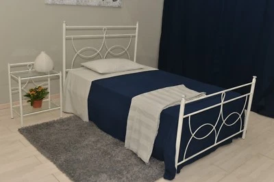 Letto una piazza e mezza in ferro battuto Marianne bianco decorato argento  - Immagine 1 di 4