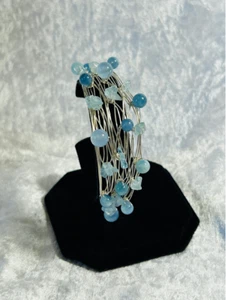 Aquamarine Bracelet - Wire Wrapped Bracelet With Aquamarine Beads & Chips - Picture 1 of 5