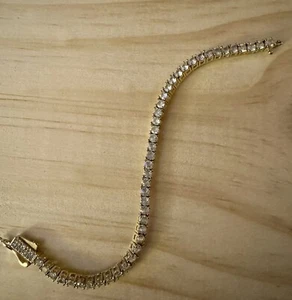 GLD Shop Gold Plated Cubic Zirconia Tennis Bracelet 5.75” Long, 3mm Wide - Picture 1 of 7