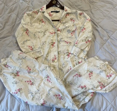 Conjunto de pijama largo de 2 piezas con botones florales Lauren Ralph Lauren para mujer S Foto 1 de 4