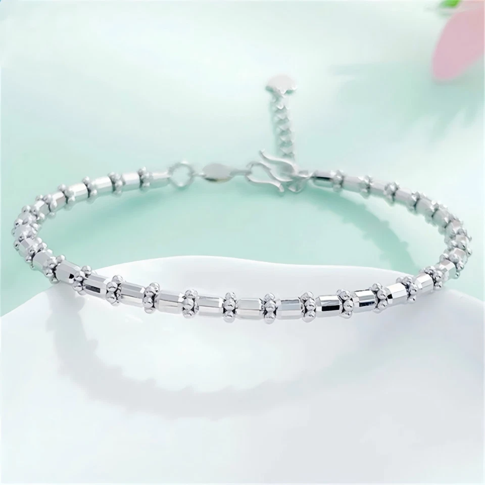Pure Pt950 Platinum 950 Bracelet Women 3.3mm Beads Adjust Bangle 12g ID:54-56mm - Image 1 of 4