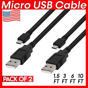 2 Pack Micro USB Cable USB 2.0 Data Sync Charge PC Smartphone Car Dash Cam Cord - Picture 1 of 10