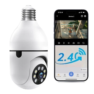 2MP Wireless Light Bulb Security Camera 2.4G WiFi Outdoor Home Bulb Camera 1080P - Image 1 of 4
