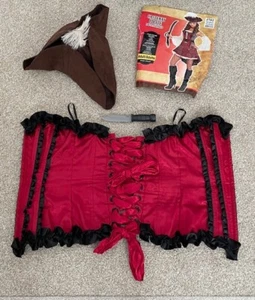 Sexy Red Corset Lace Castaway Pirate Hat/Plume Women's Halloween Costume Size 32 - Picture 1 of 2