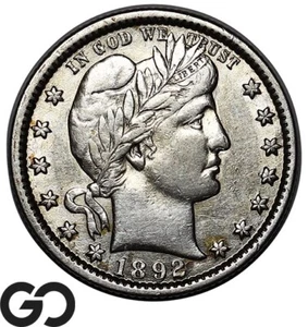 1892 Barber Quarter, AU+ with Some Luster - Picture 1 of 3