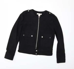 H&M Womens Black Jacket Size 6 Suede Effect - Picture 1 of 12