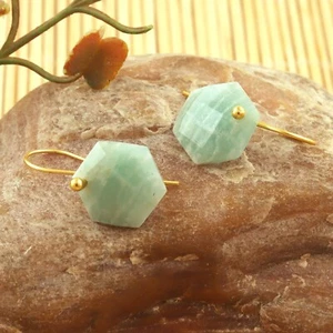 Natural Amazonite Gemstone Hook Earring Gold Plated Vintage Earring Gift For Her - Picture 1 of 4