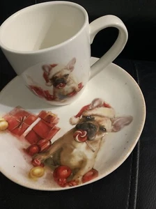Southern Living Santa Paws ACCENT PLATE & MUG Christmas, French Bulldog Dog NEW - Picture 1 of 8