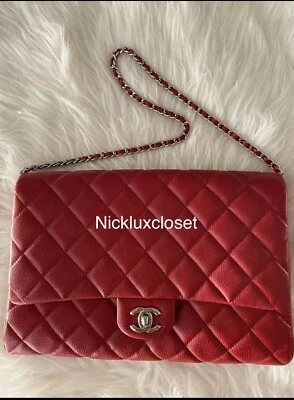 Auténtico Bolso de Mano Chanel Acolchado Caviar Solapa con Cadena ROJO Plata Hardwares Foto 1 de 4