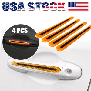 4PCS Night Reflective Strip Car Door Handle Sticker Safety Warning Decal Yellow - Picture 1 of 8