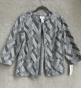 Alfred Dunner Jacket Womens Small Gray White Open Sweater Coat NWT - Picture 1 of 16
