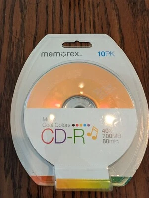 Memorex CD-R 10-Pack Music Cool Colors 40x 700MB 80min Brand New Sealed - Image 1 of 2