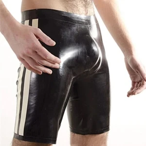 Mens Latex Shorts with Trims Rubber Boxer Crotch bulge Underwear Club wear BDSM - Picture 1 of 6
