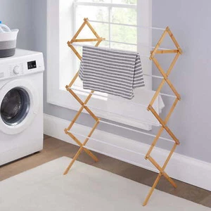 Estante de secado de ropa plegable de bambú para ahorrar espacio - Imagen 1 de 6