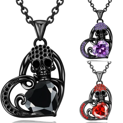 Collares colgantes vintage góticos calavera corazón cristal punk mujer joyería de moda Foto 1 de 4