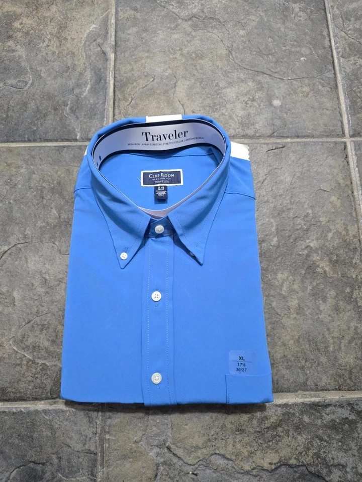 Camisa de vestir de viajero de ajuste regular Club Room para hombre Regatta XL 17,5 en 36/37 azul Foto 1 de 3