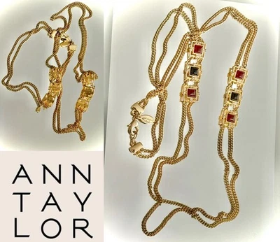 Antigo Colar Ann Taylor CZ BeadTile Goldtone Duas Fias Correntes Elegantes RET$79,50 - Imagem 1 de 3