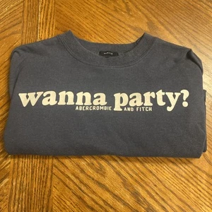 Abercrombie & Fitch T Shirt MENS LARGE Vintage Y2K WANNA PARTY? Muscle Tee BLUE - Picture 1 of 5