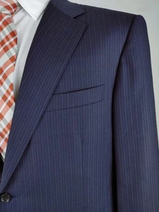 Canali Mens Navy Blue Wool Pinstripe 2pc Jacket Pants 2 Piece Suit 44R 37x28 - Picture 1 of 18