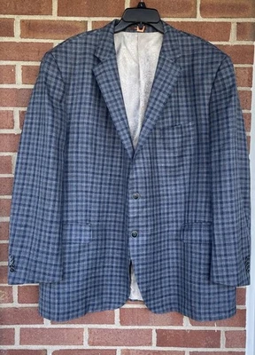 Peter Millar Loro Piana Bespoke Plaid Blazer Men 52L Blue Sport Coat Preppy Read - Image 1 of 4