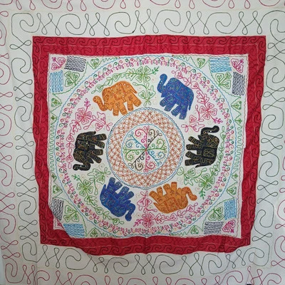 India Tapiz Algodón Colcha Bordada Elefante Tamaño Completo Lentejuelas 82x83 Foto 1 de 4