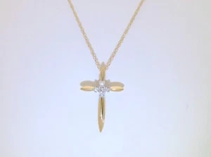 Diamond Cross Necklace 14k Gold Natural Diamond Jewelry Religious 19" N454 - Picture 1 of 10
