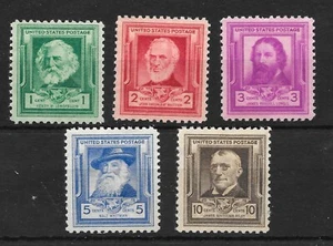 U.S.A. 1940 SG861-65 FAMOUS AMERICANS, POETS, PERFECT MINT. - Picture 1 of 2
