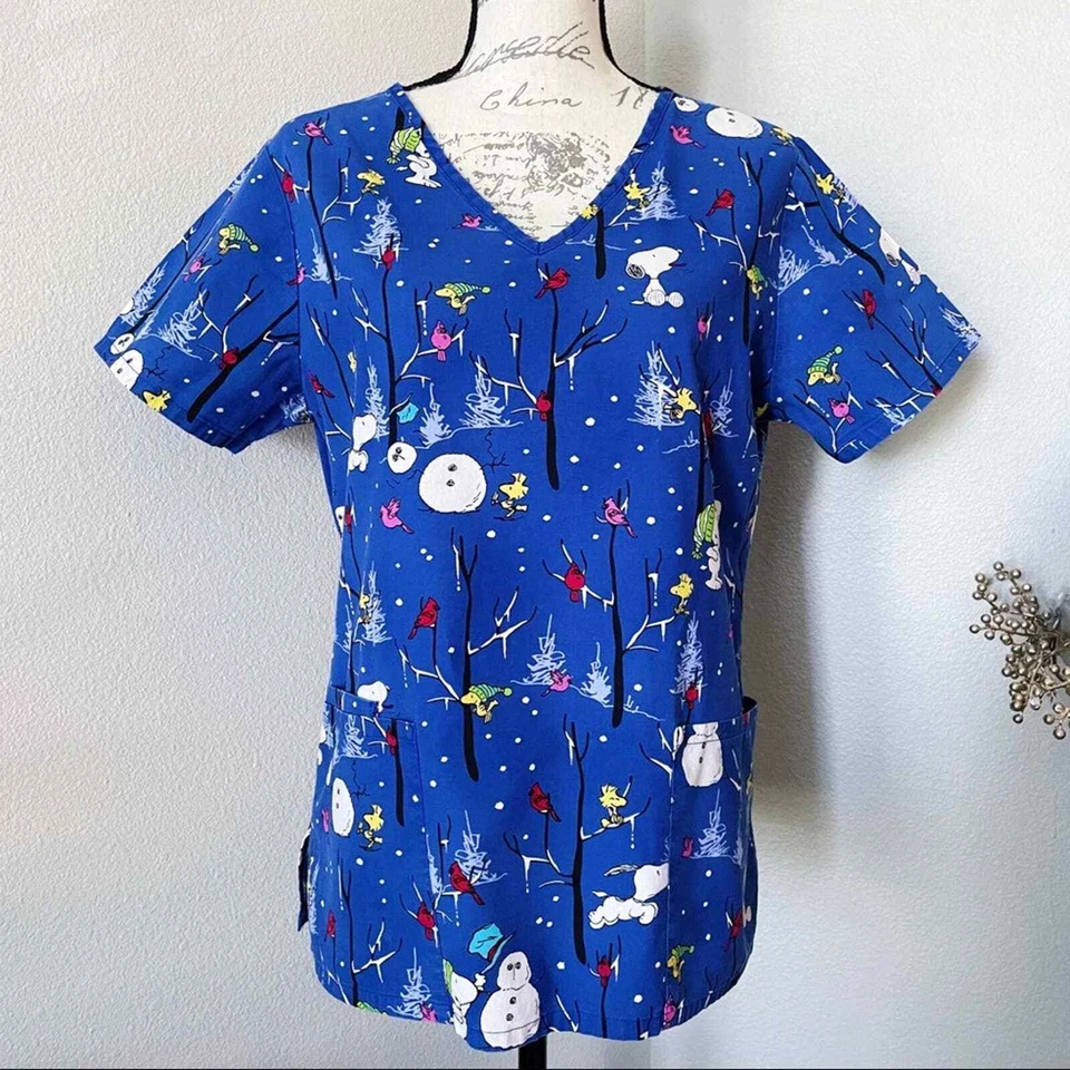 Peanuts Snoopy Loves Snow Scrub Top - Image 1 of 4