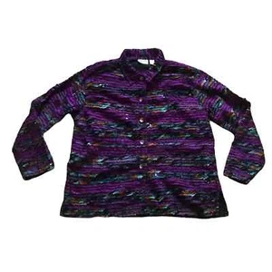 1990s VTG Chico's Purple Multicolor 100% Silk Distressed Lightweight Jacket XL - Picture 1 of 4