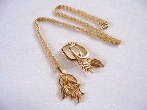 SET- BLACK HILLS GOLD 10,12,14K Gold 'Feather' Necklace & Earrings - Picture 1 of 9