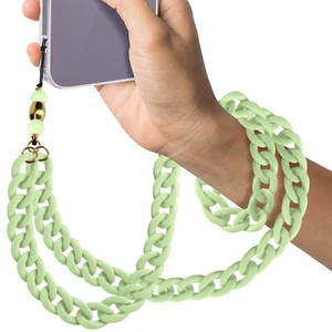 Bijou Téléphone Universel Chaîne Cubaine Plate 90cm avec Dragonne Vert Pâle - Photo 1/6