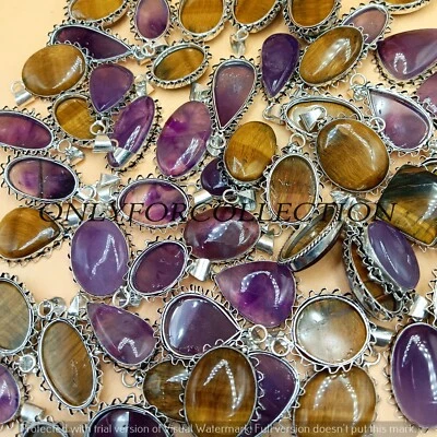 Lote de colgantes de diseño enchapado en plata de ley 925 de amatista y mezcla de piedras preciosas joyería Foto 1 de 3