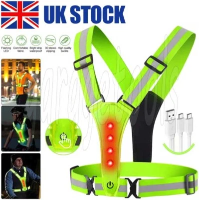 Rechargeable LED Reflective Vest Safety Running Cycling Top 360° High Visibility - Image 1 of 4
