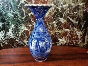 antike große Japanische Vase Blau/ Weiß mit Fächerrand -  Höhe 45,5cm  - Picture 1 of 8