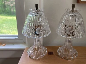 Pair Vintage Princess House Crystal Boudoir Lamps Heritage Romance Etched Glass - Picture 1 of 7