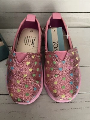 Tiny Toms Alpargata Multi Brillo Corazones Rosa Bebé Niñas Zapatos EE. UU. Talla 7, 8, 9 Foto 1 de 4