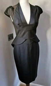 Karen Millen Vintage Tuxedo Dress Wool Mix Pencil Cocktail Black Size 12 - Picture 1 of 15