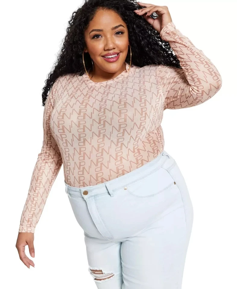 Nina Parker Womens Trendy Plus Size Logo-Mesh Bodysuit Size 3X