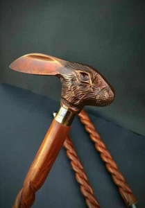 Antique Victorian Wooden Walking Cane Sticks Rabbit Head Handle Vintage Design - Picture 1 of 4