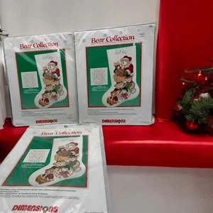 (3) Dimensions Bear Collection Stocking NO Count Cross Stitch Christmas 8362 VTG - Picture 1 of 9