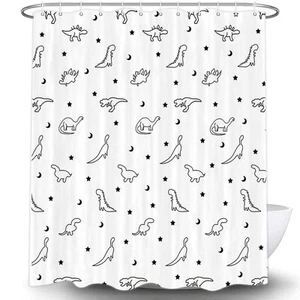 Funny Kids Dinosaur Shower Curtain for Bathroom, Cute Black and White Dino Fa... - Picture 1 of 6