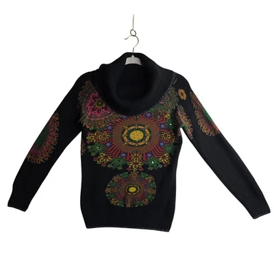 Desigual Sm Vintage Geometric Floral n Emblished Gems sweater Crawl Neck Stylish - Image 1 of 4