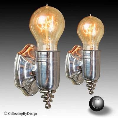 PAR Apliques Art Deco Modernistas Pequeña Edad Máquina c.1935 - RESTAURADOS Foto 1 de 4