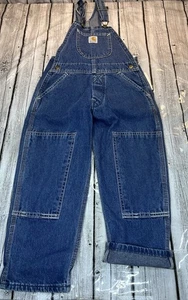 Vintage NWT Blue Denim CARHARTT Overall Bibs Double Knee Youth Kids Size 4 BU598 - Picture 1 of 11