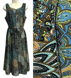 Maxi Vestido PerSeption Concept Para Mujer Grande Azul Marrón Cachemira Boho Sin Mangas - Imagen 1 de 11