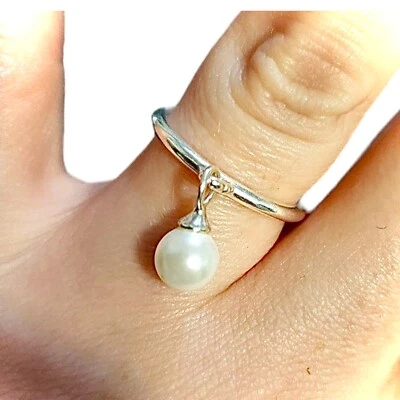 925 Sterling Silver Pearl Ring size 6 7 8 9 for Women Created Silver Ring Gift - Image 1 of 4