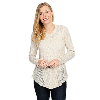 Suéter Pullover One World 2X Plus Marfil Texturizado con Inserciones de Crochet Nuevo con Etiquetas Foto 1 de 4