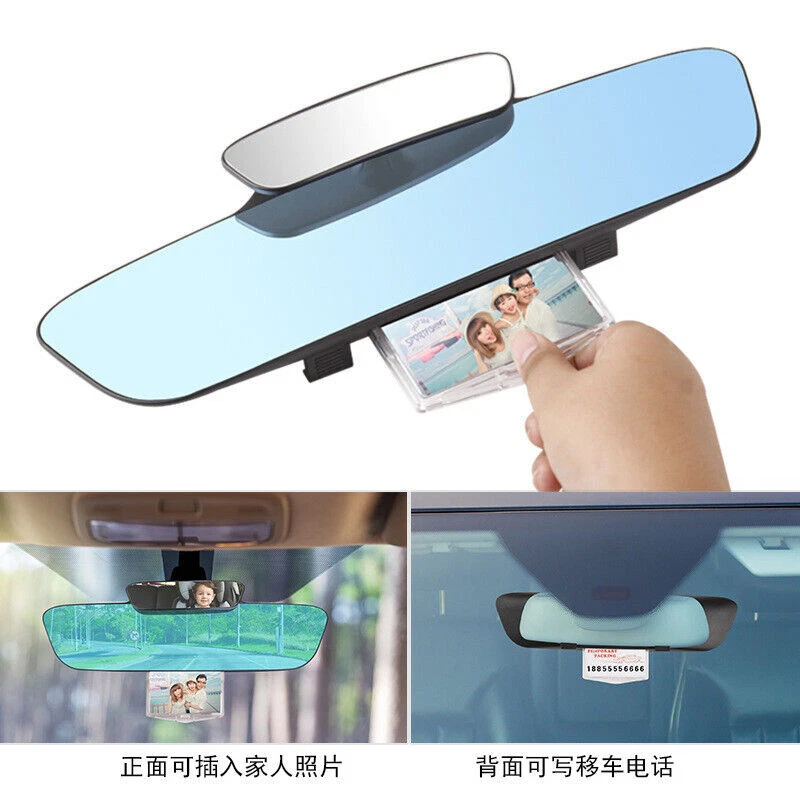 3 in 1 Car Interior Mirror Wide Convex Curve Clip On Rear View Mirror Extender - Image 1 of 4
