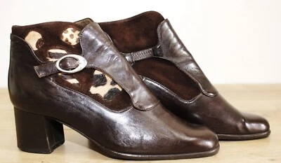 Boots Bottines à Talons Vintage LA LUNA cuir marron 5UK 38FR 6,5US made in Italy - Photo 1/4