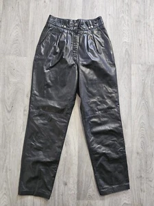 Sana Vintage High Rise Pleated Front Straight Leg Leather Pants 10 - 27x29 - Picture 1 of 11